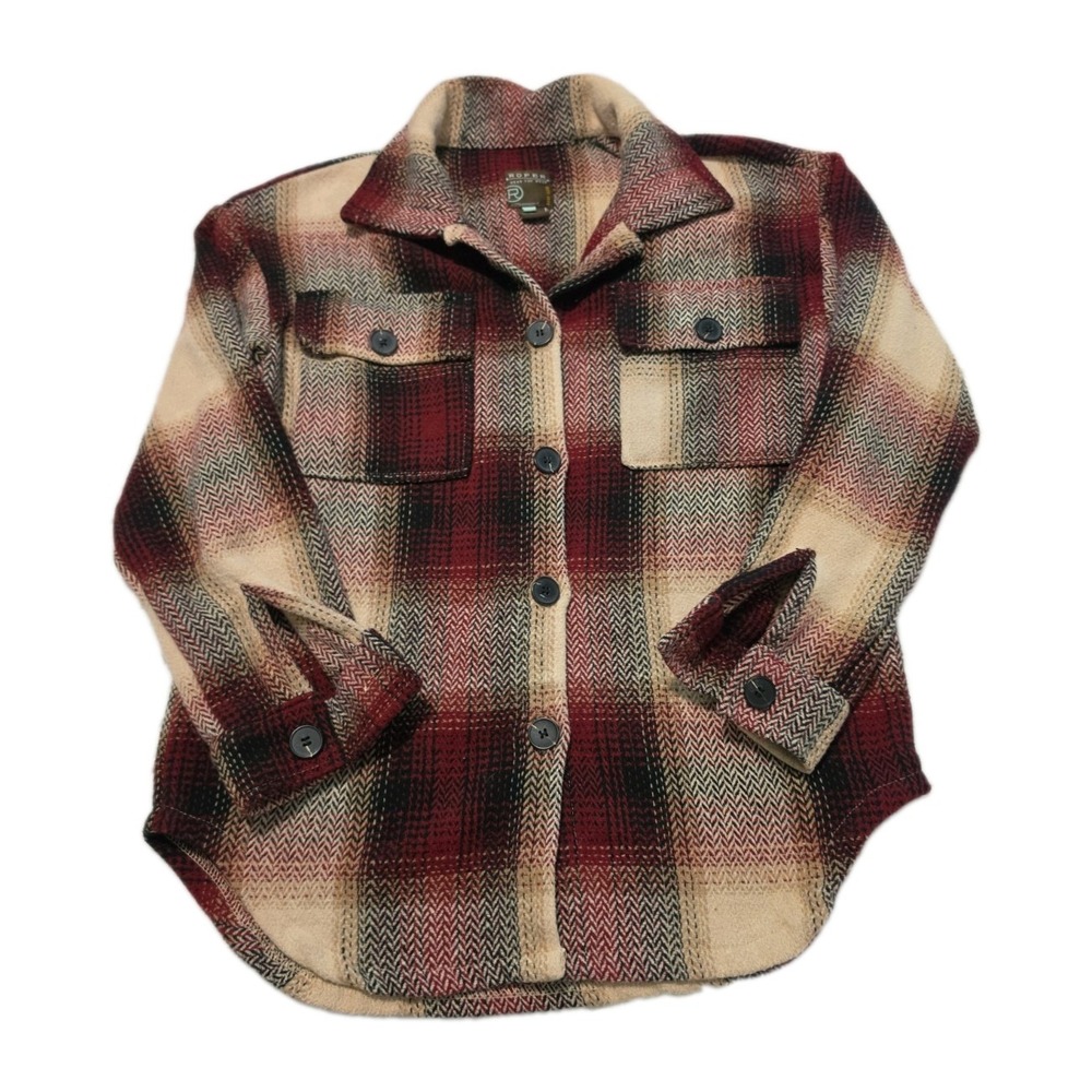 Roper Wear The West Mens Large Plaid Flannel Shirt Snap Front Herringbone L